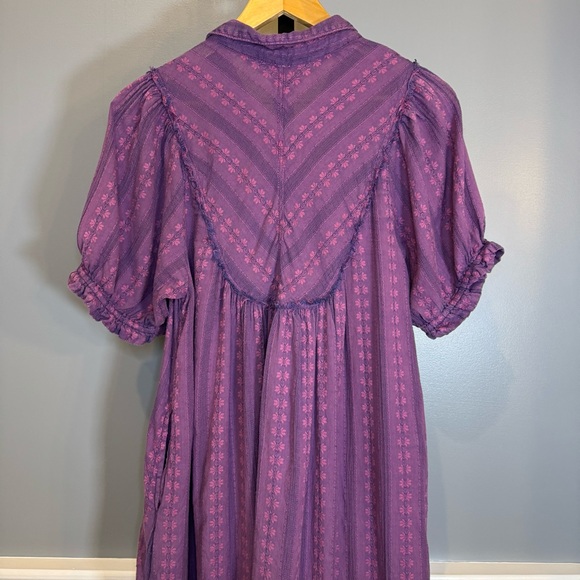 Free People Rodeo Midi Dress Purple Floral Button Front Size M - Picture 9 of 11